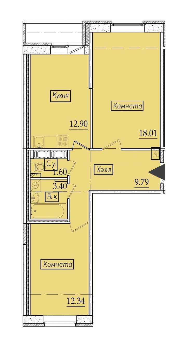 Двухкомнатная квартира в : площадь 59.7 м2 , этаж: 8 – купить в Санкт-Петербурге